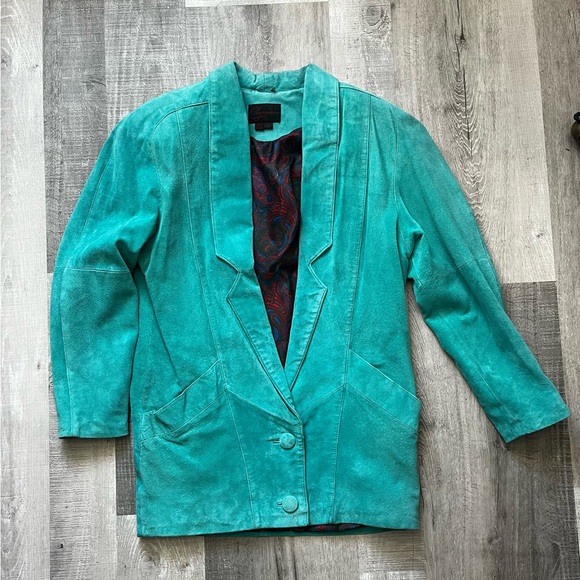 Rare Vintage Suede Matching Skirt/Jacket Set in Turquoise Size Small (4-6) - Picture 2 of 8